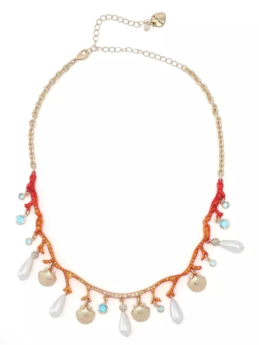 Betsey Johnson Mermaid Jewels Seashell Cultivated Pearl Coral Necklace NWT